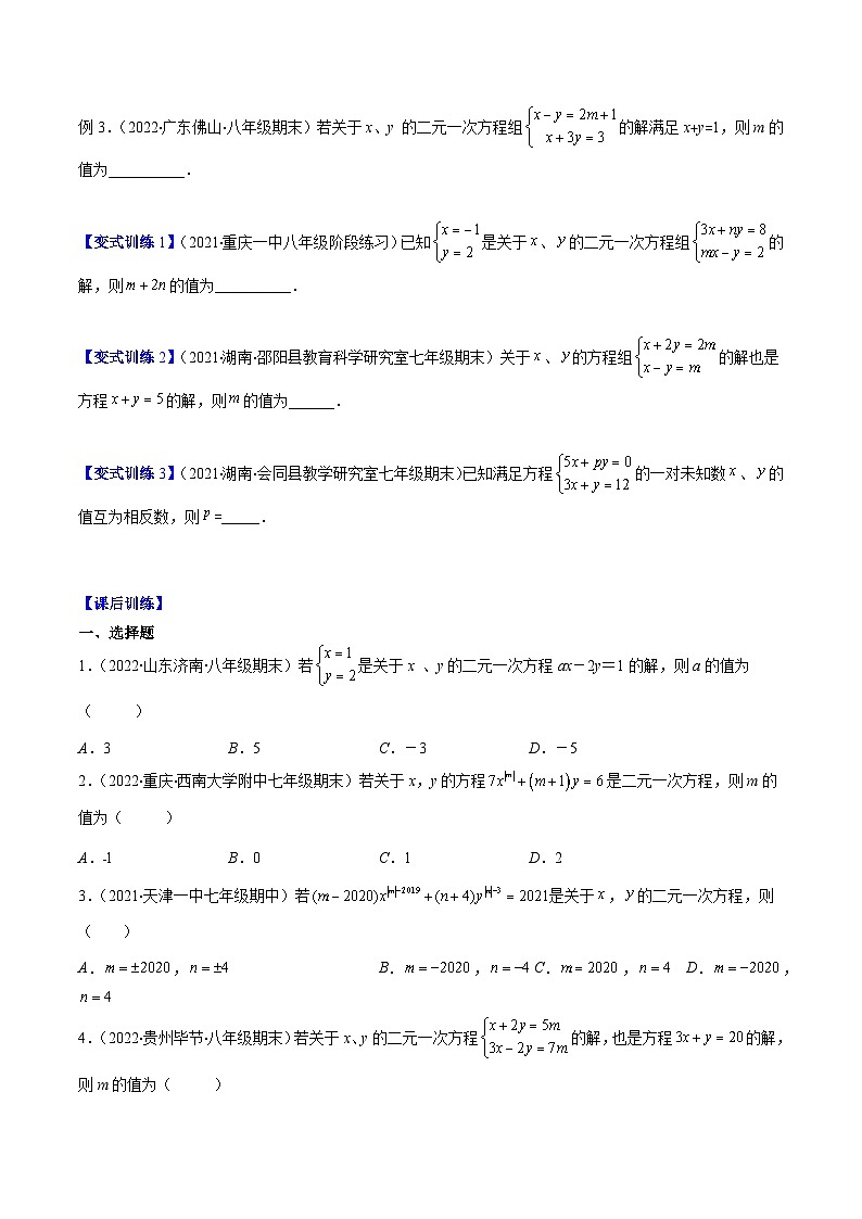 浙教版数学七下期末培优训练专题03 二元一次方程(组)中含参数问题压轴题三种模型全攻略（原卷版）第2页