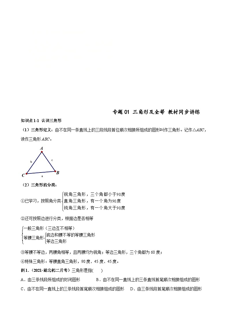 北师大版数学七下高频考点突破练习专题01 三角形及全等（解析版）第1页