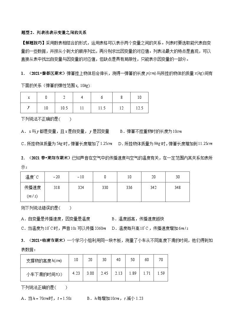 北师大版数学七下高频考点突破练习专题02 变量之间的关系（原卷版）第2页