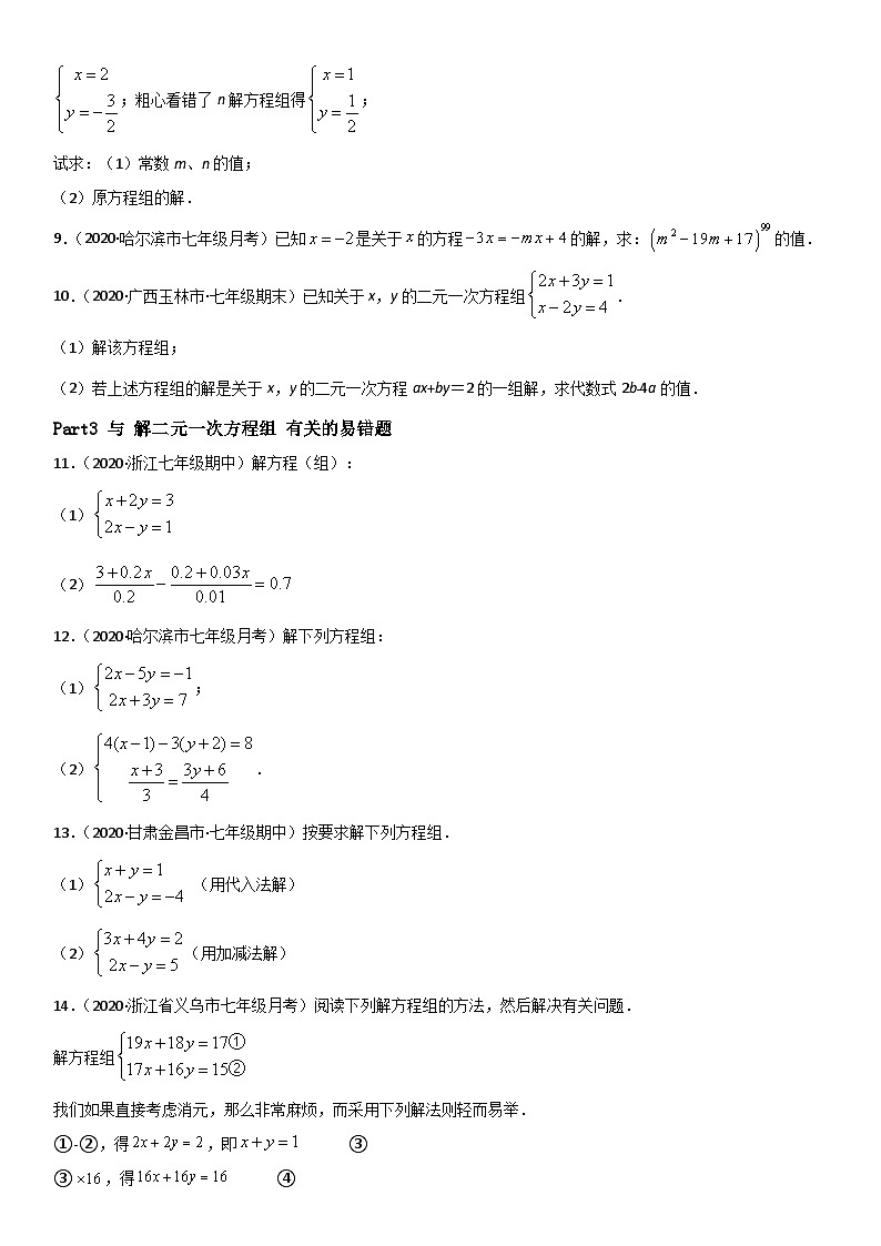 浙教版数学七下期末考点复习专题07 二元一次方程组 易错题之解答题（原卷版）第2页