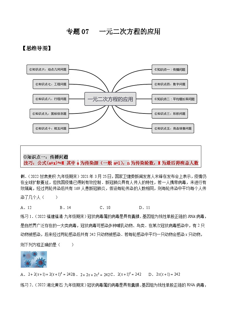 沪科版数学八下专题07 一元二次方程的应用（知识点考点精讲）（原卷版）第1页