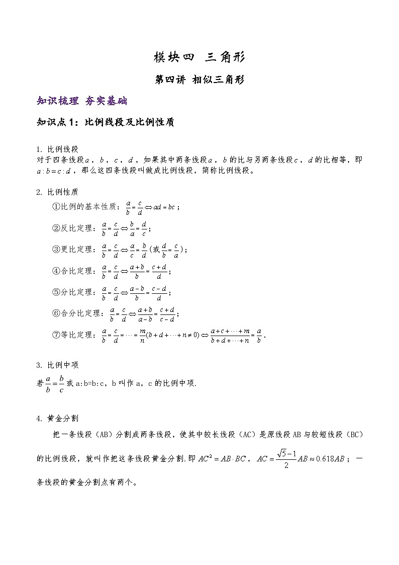 (通用版)中考数学一轮复习精讲精练第3章第4讲 相似三角形（解析版）第1页