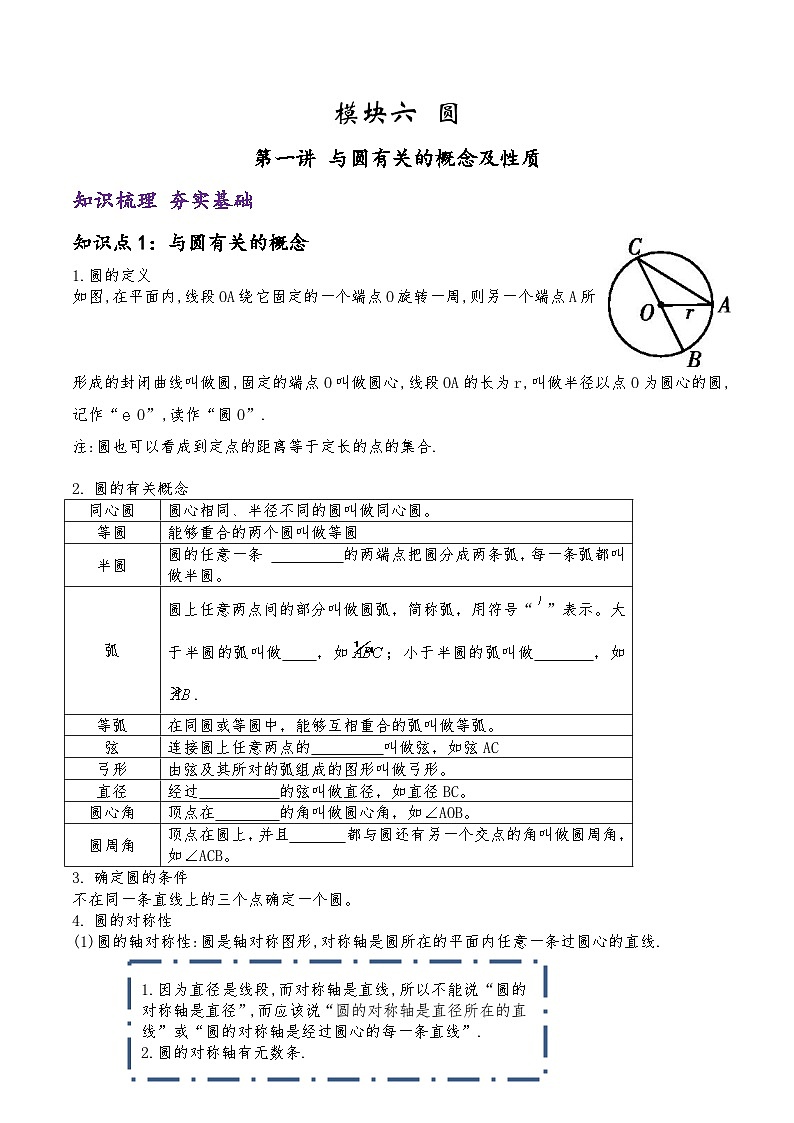 (通用版)中考数学一轮复习精讲精练第5章第1讲 与圆有关的概念及性质（解析版）第1页