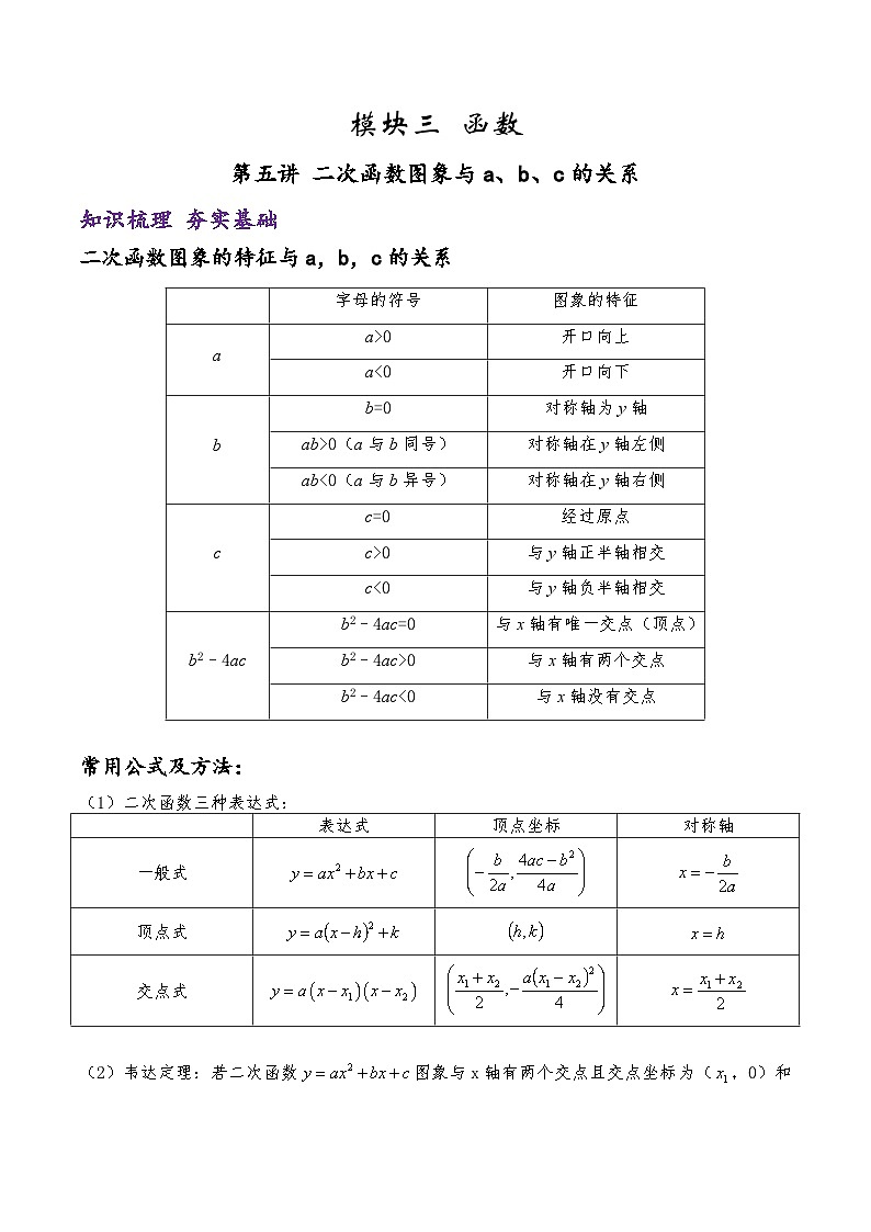 (通用版)中考数学一轮复习精讲精练第7章第5讲 二次函数图象与系数a b c的关系（原卷版）第1页