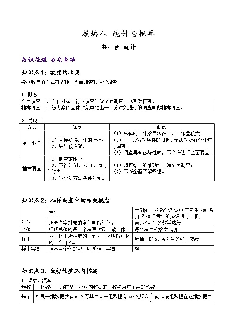 (通用版)中考数学一轮复习精讲精练第8章第1讲 统计（原卷版）第1页