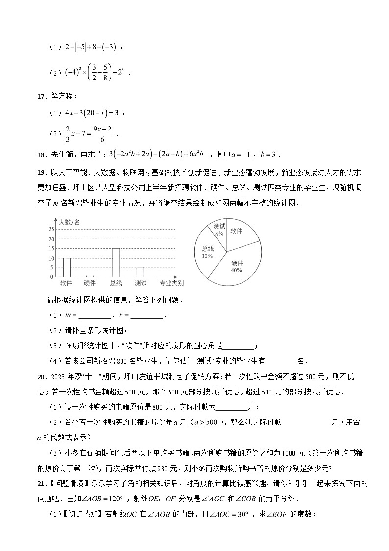 广东省深圳市坪山区2024学年七年级上学期期末数学试题【含答案】第3页