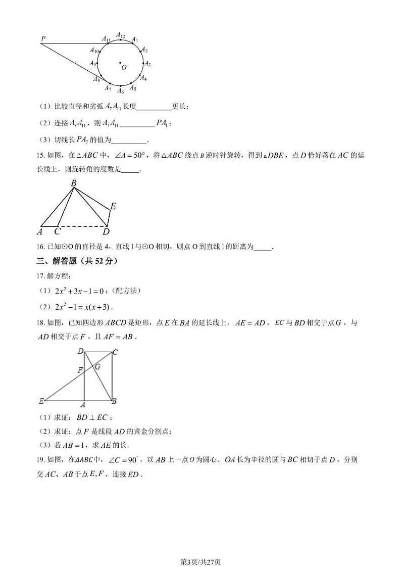 2024北京朝阳初三(上)11月月考数学试卷(教师版)第3页