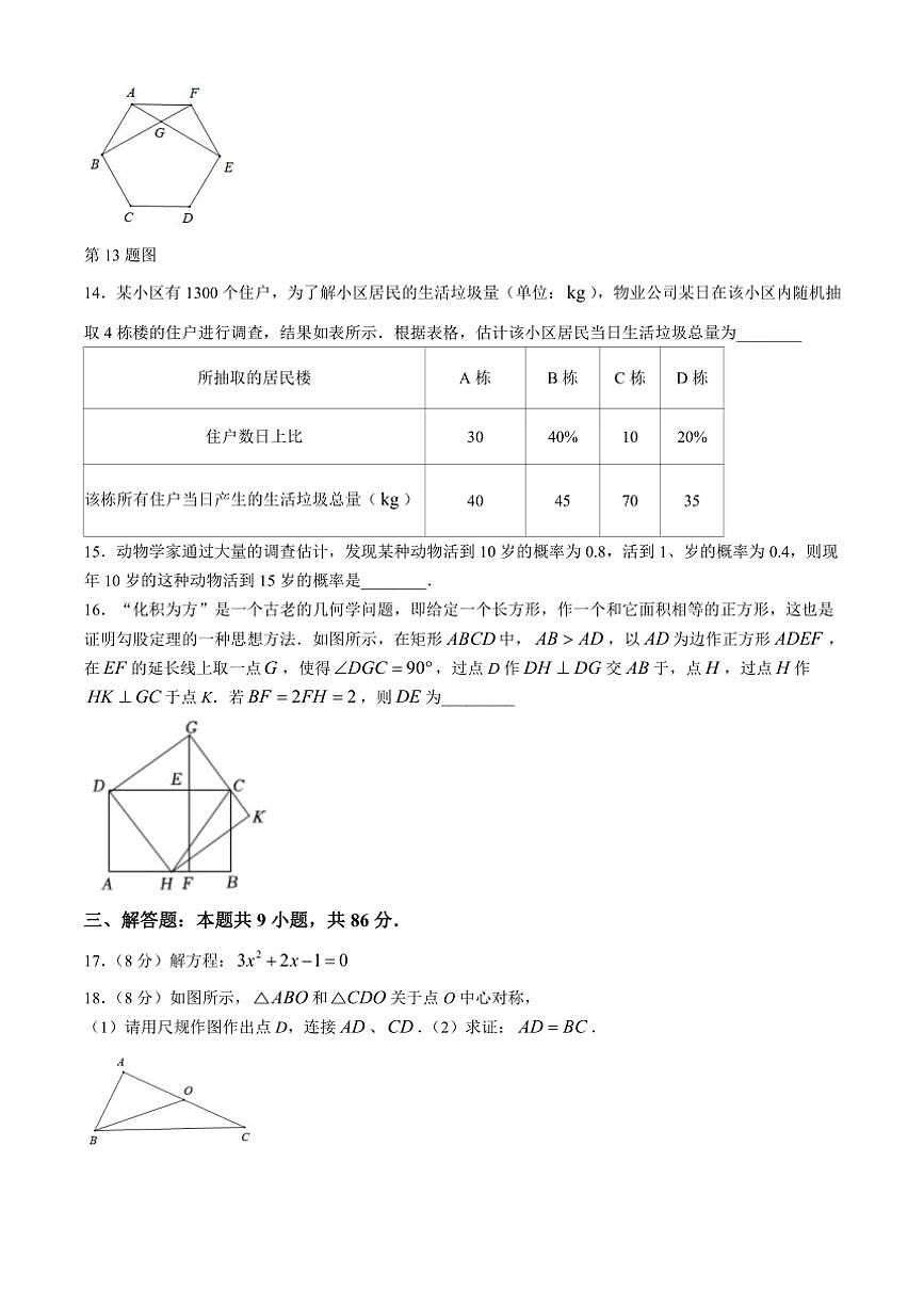 2024～2025学年福建省厦门市第十中学九年级(上)12月月考数学卷试卷(无答案)第3页