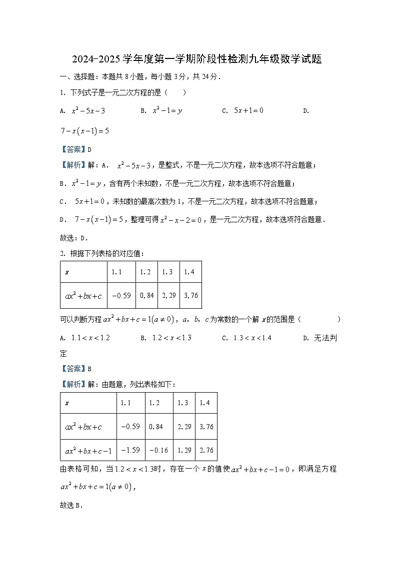 2024~2025学年山东省青岛市即墨区九年级(上)10月月考数学试卷(解析版)第1页
