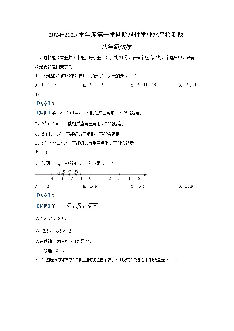2024~2025学年山东省青岛市胶州市八年级(上)数学月考数学试卷(解析版)第1页