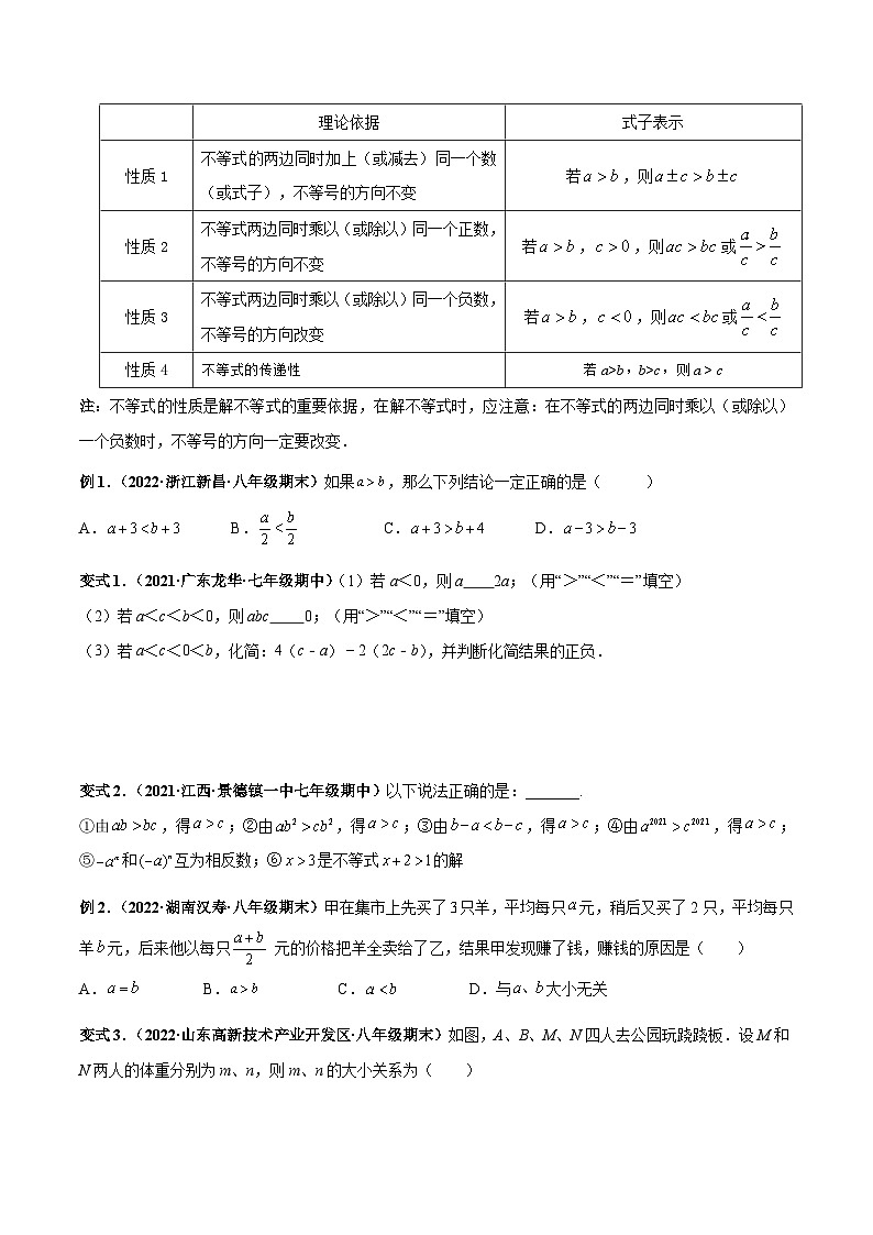 人教版数学七下高频考点突破练习专题01 不等式与不等式组（原卷版）第3页