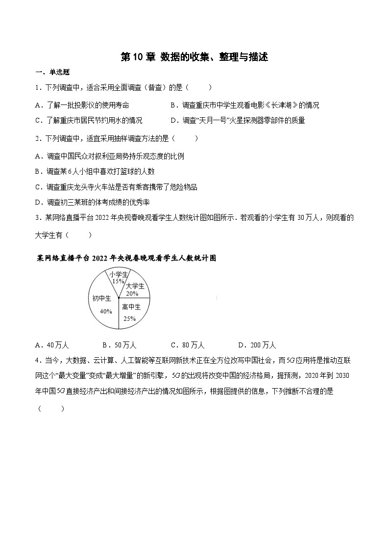 人教版数学七下期末培优训练第10章 数据的收集、整理与描述（原卷版）第1页
