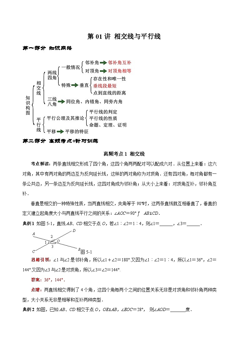 人教版数学七下期末高频考点练习第01讲 相交线与平行线（解析版）第1页