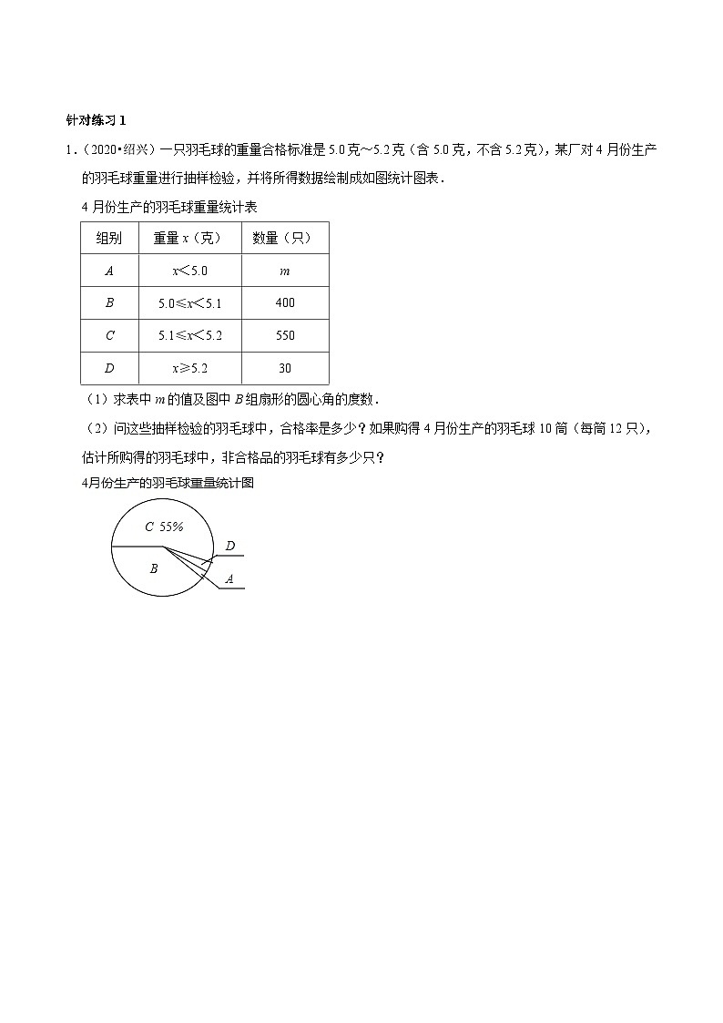 人教版数学七下期末高频考点练习第20讲 数据的收集与整理统计图表的综合运用（原卷版）第2页