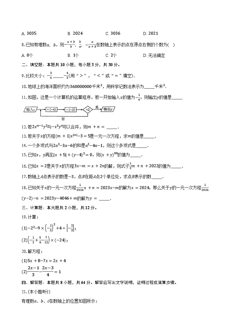 2024-2025学年江苏省扬州市邗江区梅苑双语学校七年级（上）11月期中考试数学试卷（含答案）第2页
