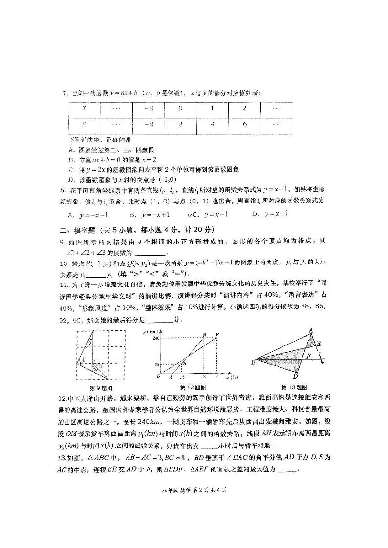 陕西省西安市高新第一中学（创新班）2024-2025学年八年级上学期第二次月考数学试题第2页