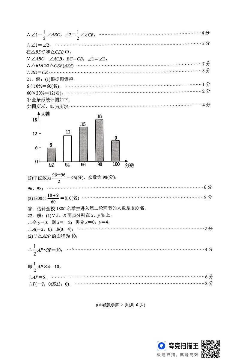 2024-2025年山东省济南市槐荫区初二上学期12月份月考考试题答案第2页