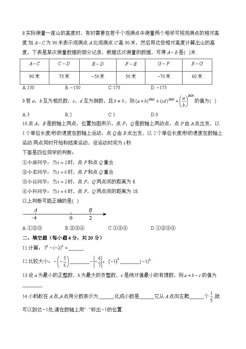 第1章 有理数 七年级上册数学华师大版（2024）单元质检B卷(含答案)第2页