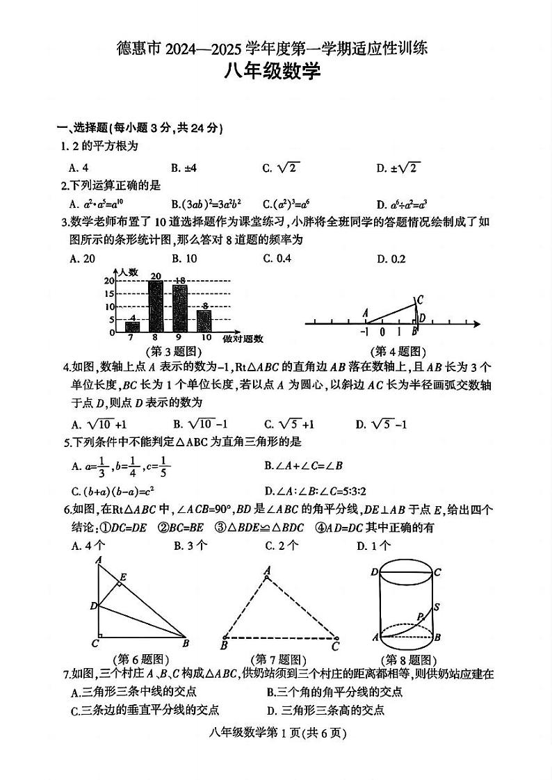 吉林省长春市德惠市2024-2025学年八年级上学期数学12月期末模拟卷第1页