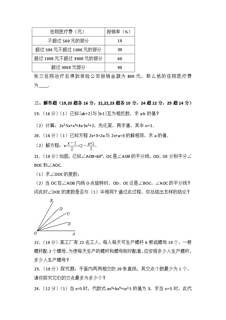 数学人教版七年级上册 期末试卷（1）第3页