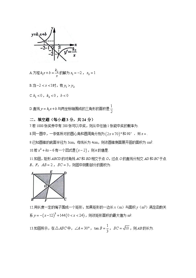 吉林省吉林市磐石市2024届九年级上学期期末测试数学试卷(含答案)第2页