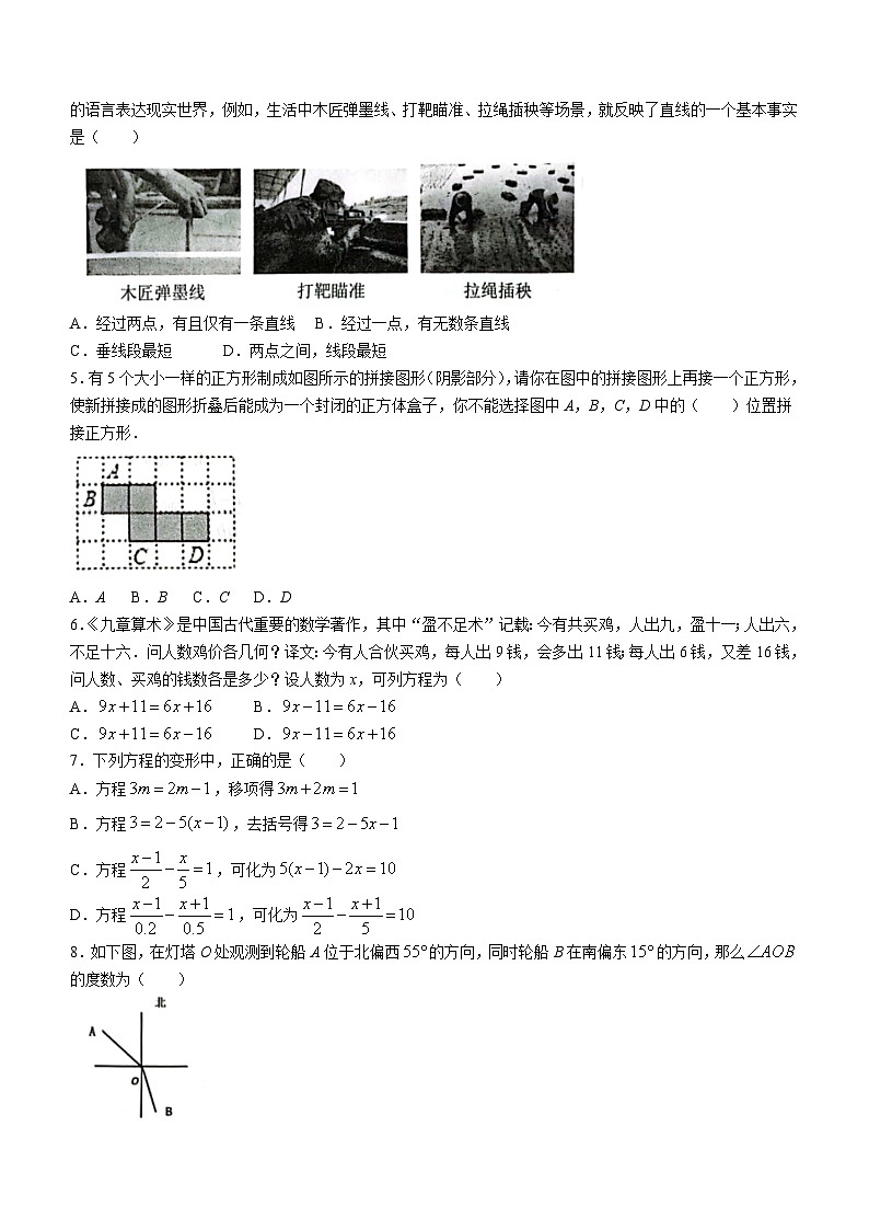 山东省滨州市阳信县2023-2024学年七年级上学期期末质量检测数学试卷(含答案)第2页