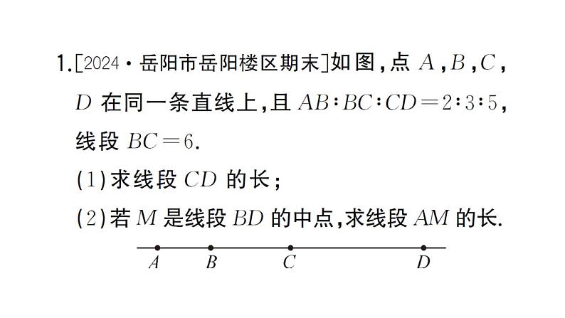 初中数学新湘教版七年级上册期末专练三 与线段、角有关的计算作业课件2024秋第2页