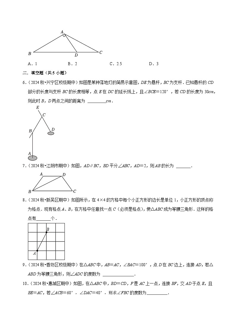 2024-2025学年上学期初中数学人教版八年级期末必刷常考题之等腰三角形练习第2页