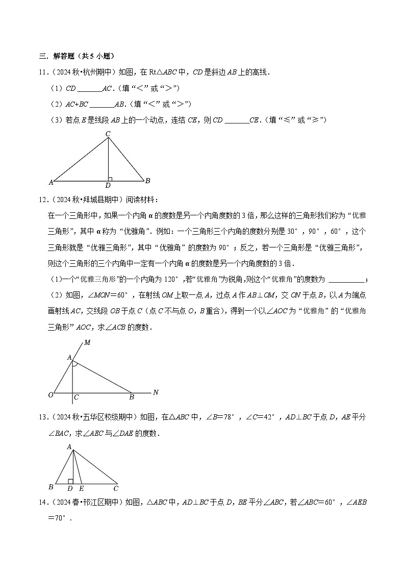 2024-2025学年上学期初中数学人教版八年级期末必刷常考题之三角形练习第3页