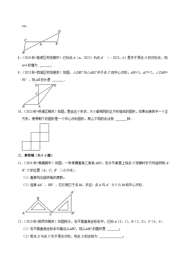 2024-2025学年上学期初中数学人教版九年级期末必刷常考题之中心对称练习第2页