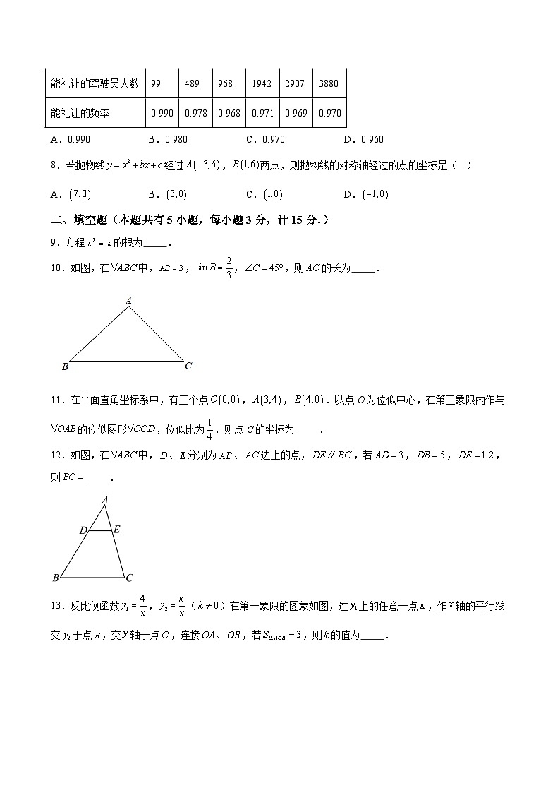 陕西省宝鸡市扶风县2024届九年级上学期期末考试数学试卷(含答案)第2页