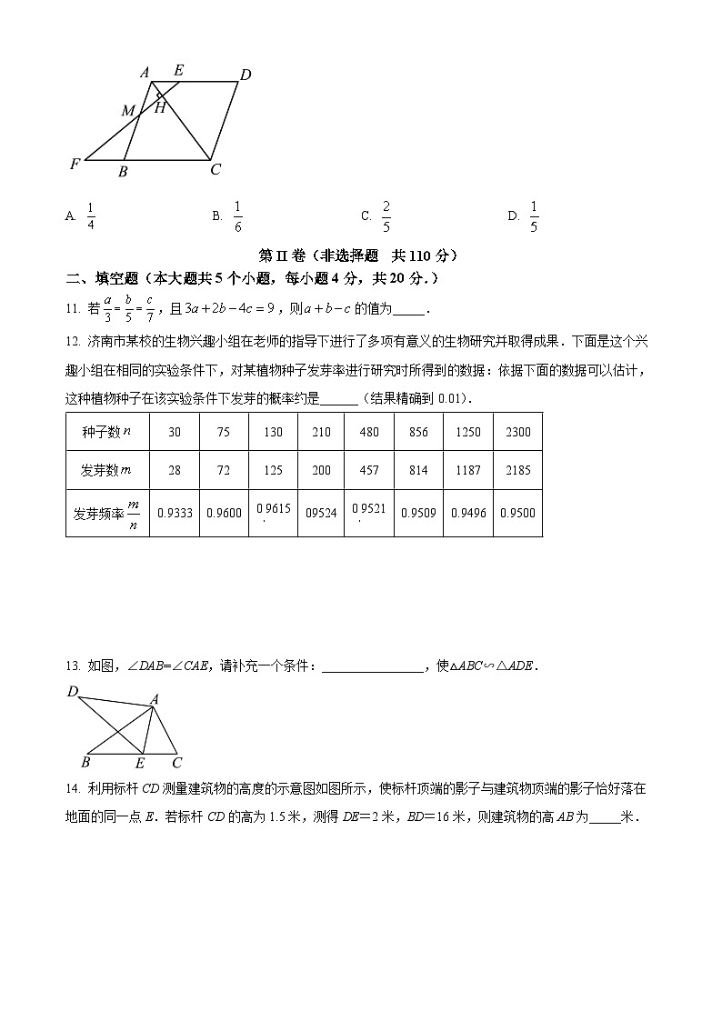 济南市2024-2025学年九年级数学第一学期月考（10月份）试卷 考试范围，九年级上册数学北师版第二章，第三章和第四章第3页