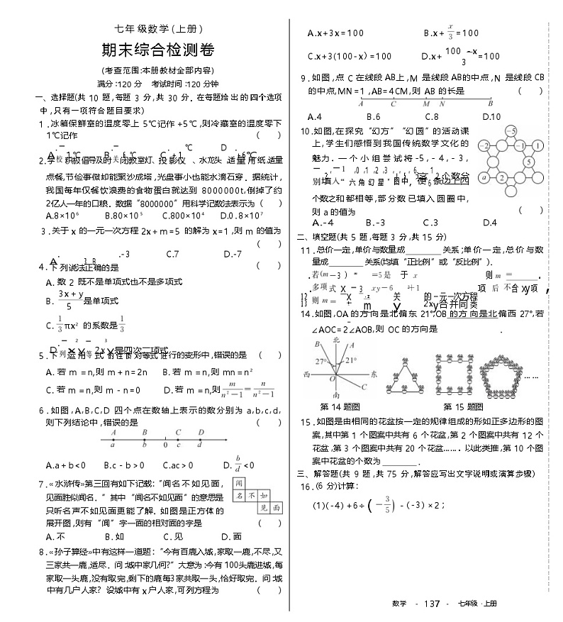 2024-2025学年七年级上学期数学期末试卷（人教版）第1页