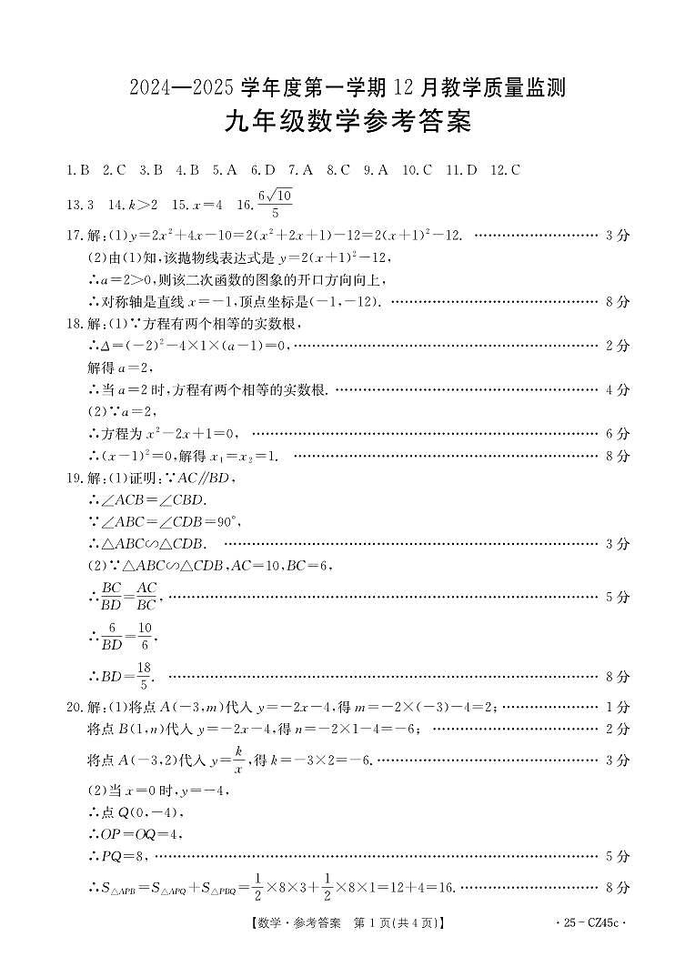 九年级数学CZ45c答案第1页