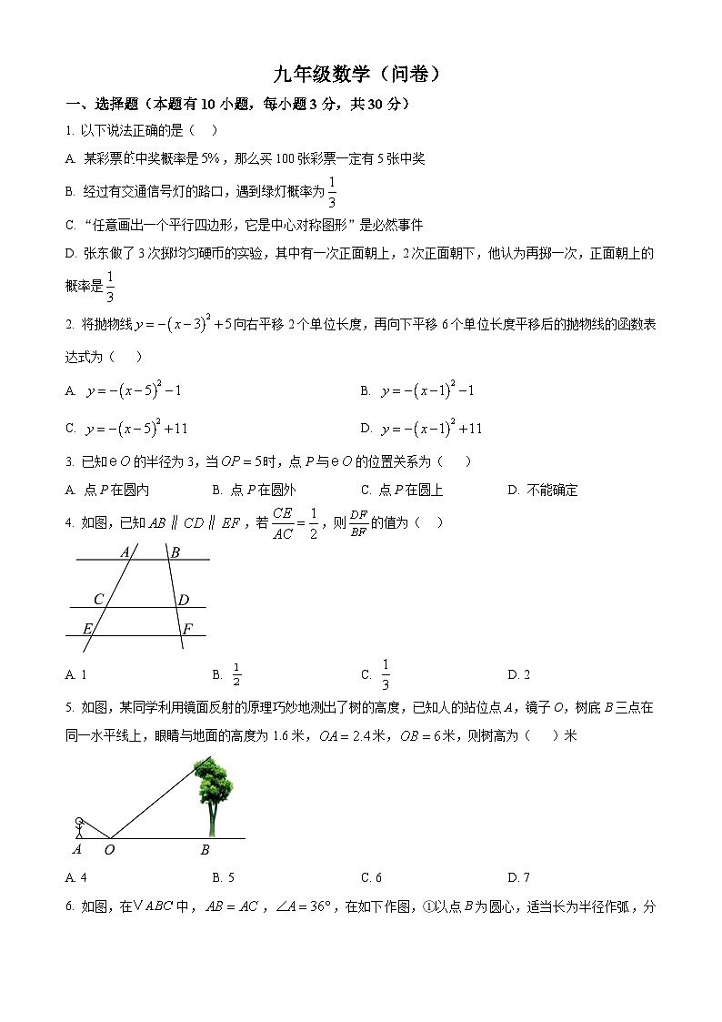 浙江省杭州市采荷中学2024—2025学年上学期九年级数学12月月考试卷第1页