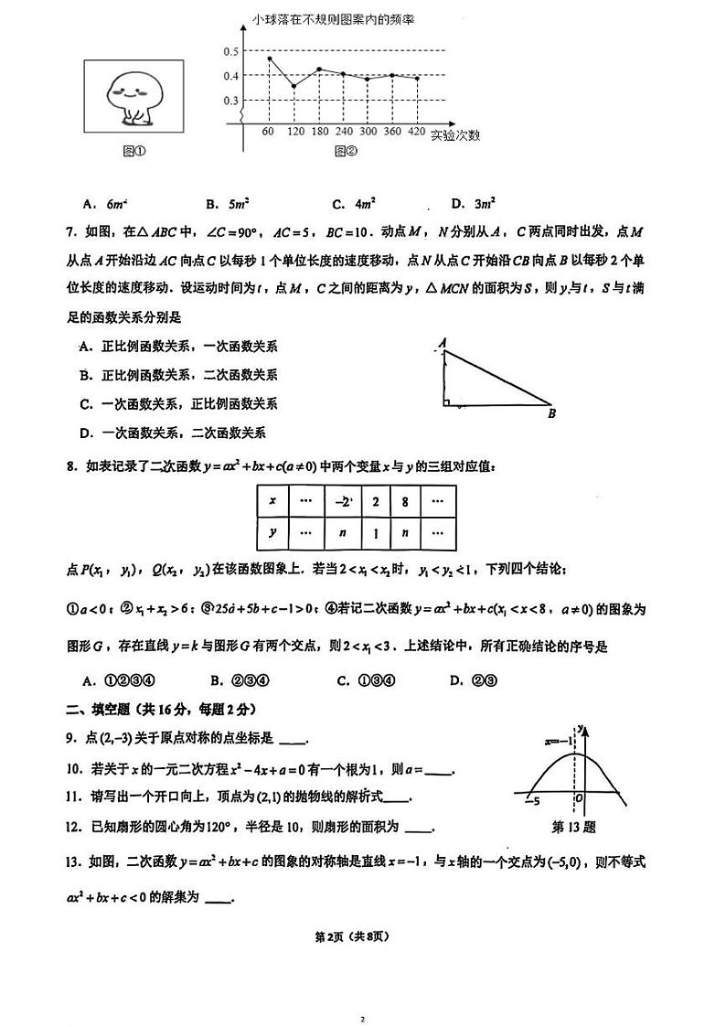 北京市首都师范大学第二附属中学2024-2025学年上学期九年级12月月考（期末自我检测）数学试题第2页