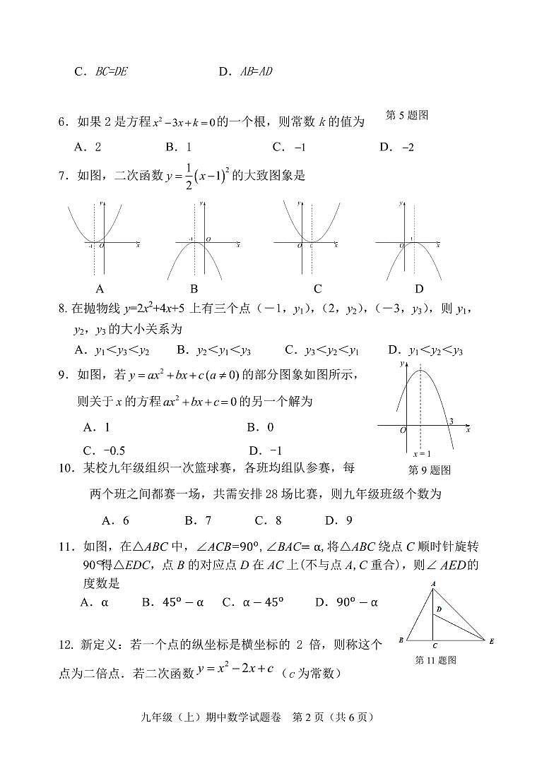 2024年秋季学期九上期中测试题第2页