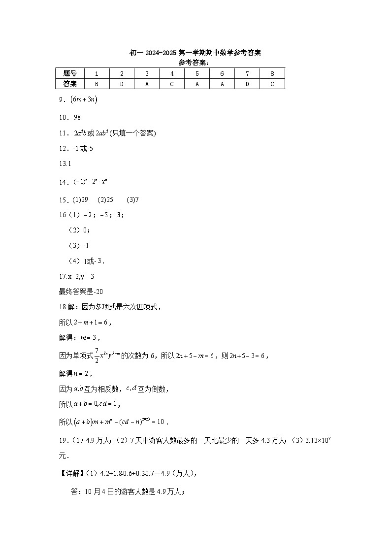 初一数学期中答案终极稿子第1页