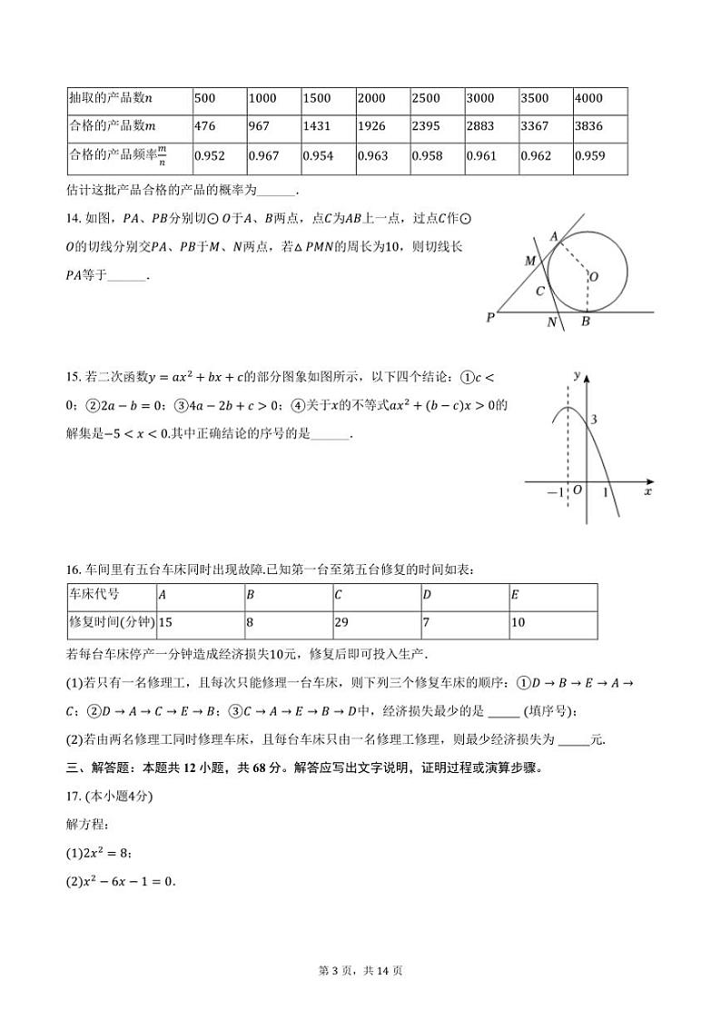 2024～2025学年北京市第五十五中九年级(上)调研数学试卷(12月份)(含答案)第3页