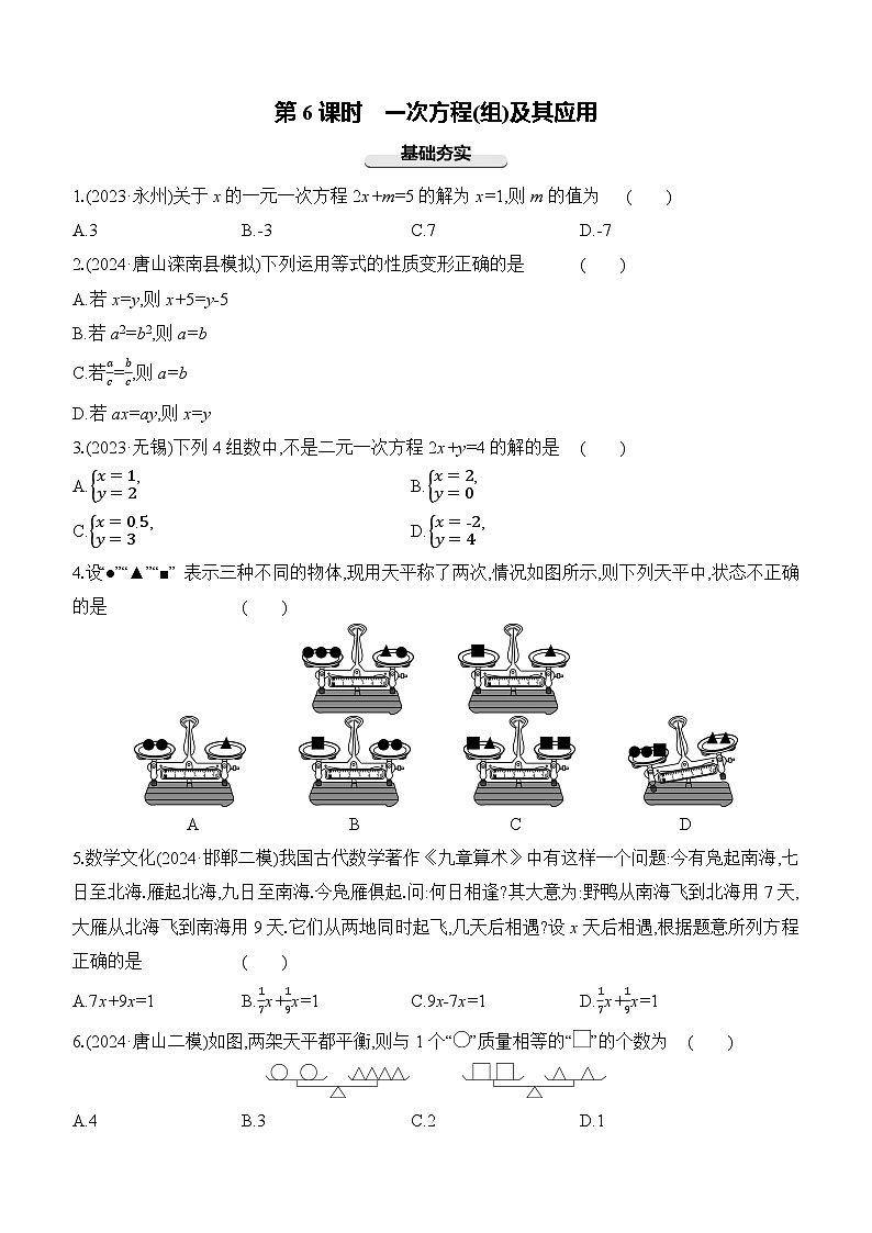 第06课时 一次方程(组)及其应用  -【备战2025】2025年中考数学一轮专题复习强化练习（含答案）第1页