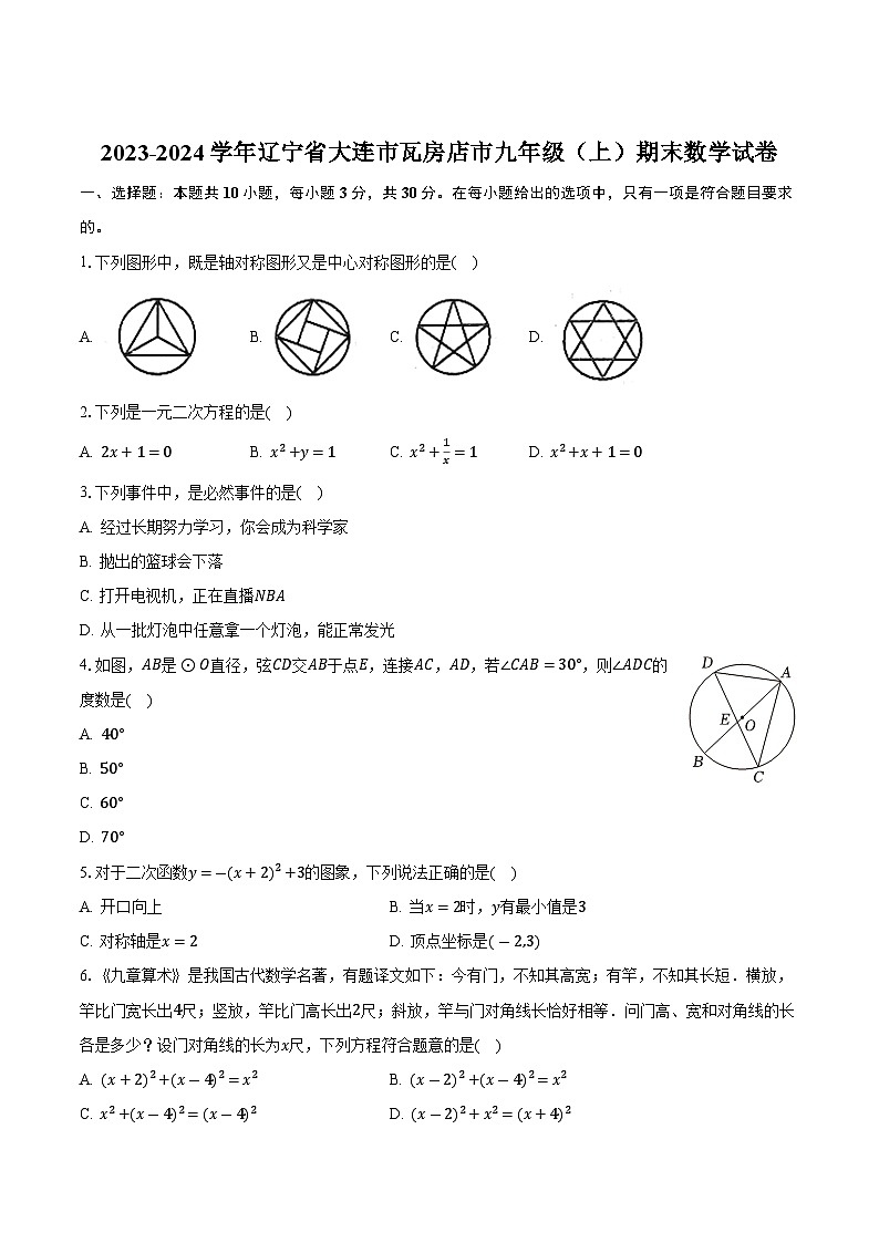辽宁省大连市瓦房店市2024届九年级上学期1月期末考试数学试卷(含答案)第1页