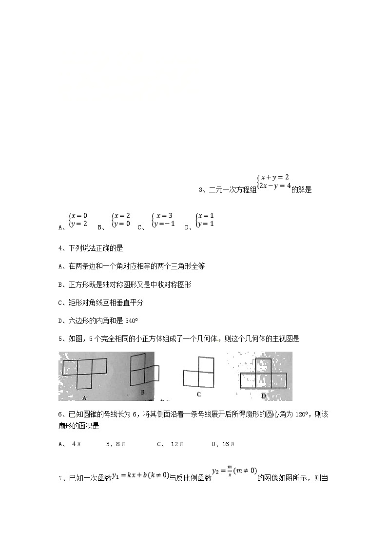 四川省遂宁市2024年中考数学模拟汇编试题（含扫描答案）第2页