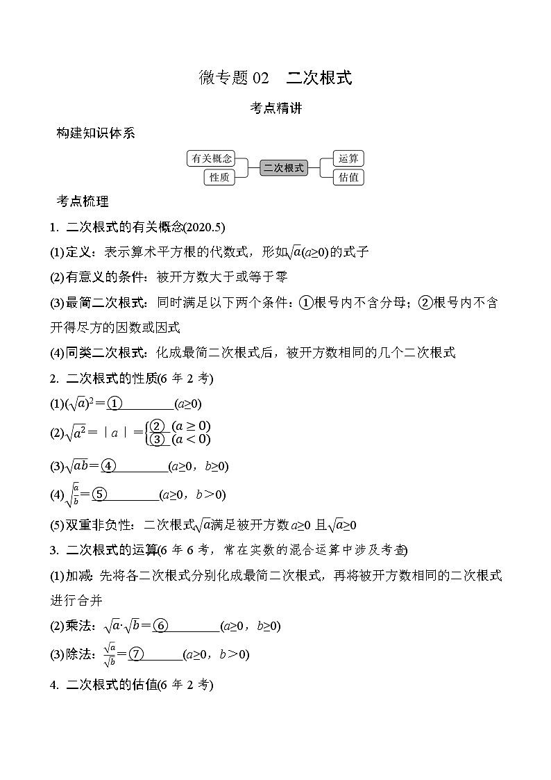 2025年中考数学一轮总复习精讲精练 微专题02  二次根式第1页
