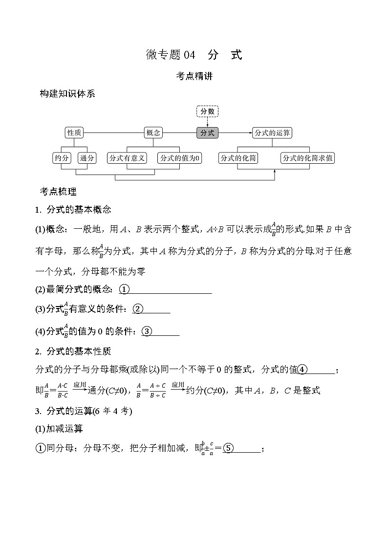 2025年中考数学一轮总复习精讲精练 微专题04  分  式第1页