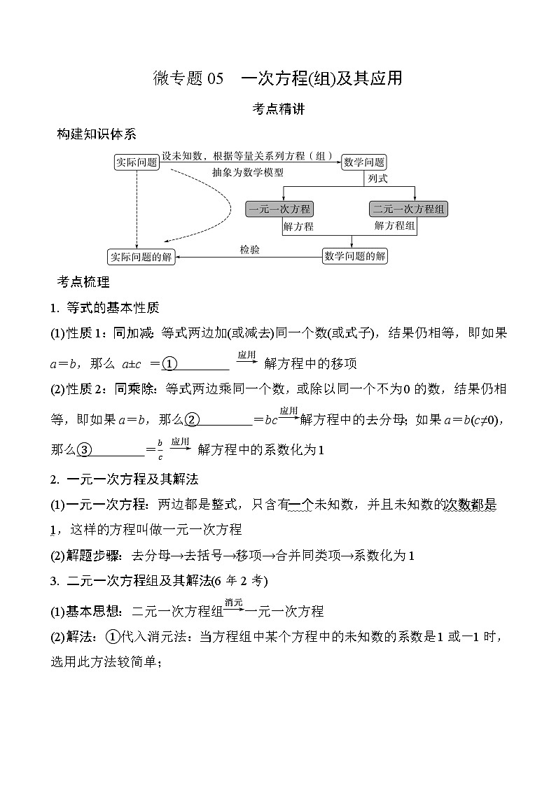 2025年中考数学一轮总复习精讲精练 微专题05  一次方程(组)及其应用第1页