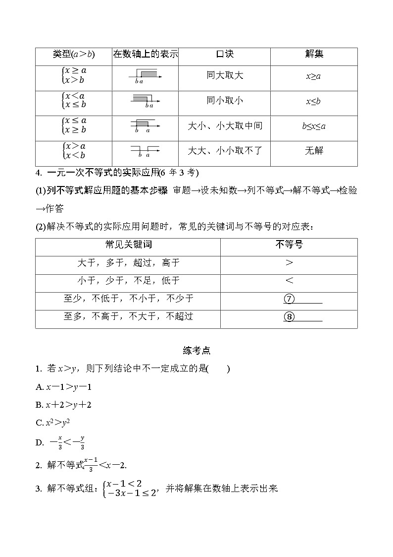 2025年中考数学一轮总复习精讲精练 微专题08  一次不等式(组)及不等式的应用第2页