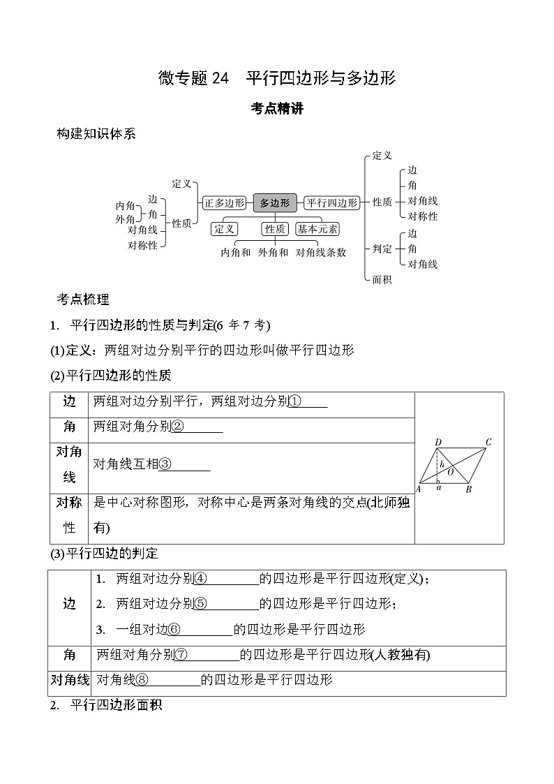 2025年中考数学一轮总复习精讲精练 微专题24  平行四边形与多边形  学案（含答案）第1页