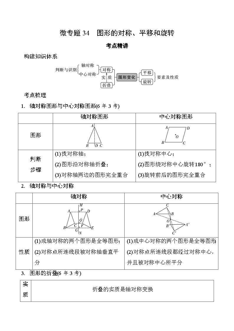 2025年中考数学一轮总复习精讲精练 微专题34  图形的对称、平移和旋转 学案（含答案）第1页