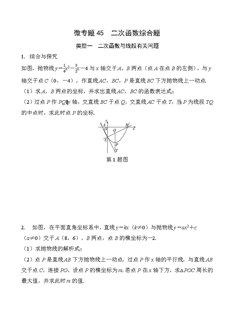 2025年中考数学一轮总复习精讲精练 微专题45  二次函数综合题  学案（含答案）第1页