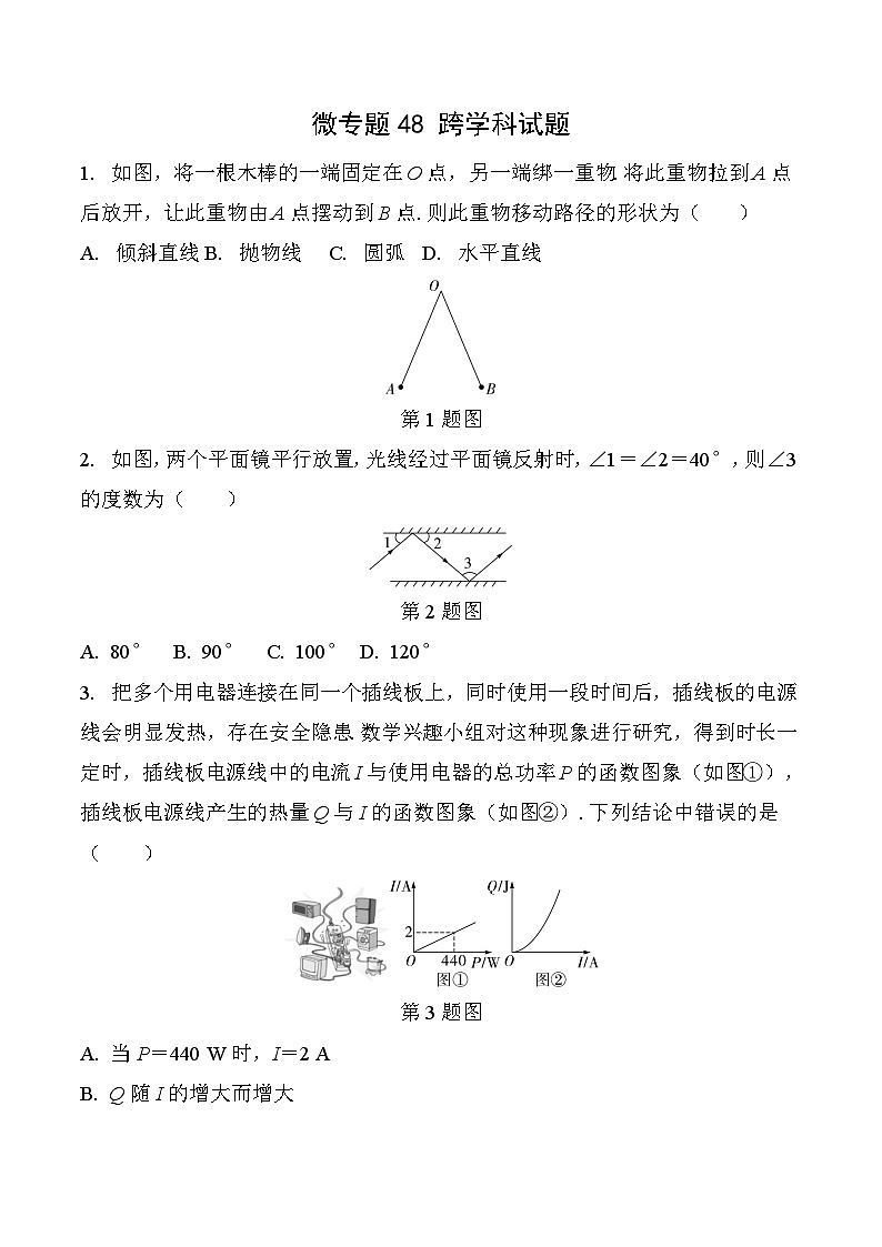 2025年中考数学一轮总复习精讲精练 微专题48 微专题 跨学科试题  学案（含答案）第1页